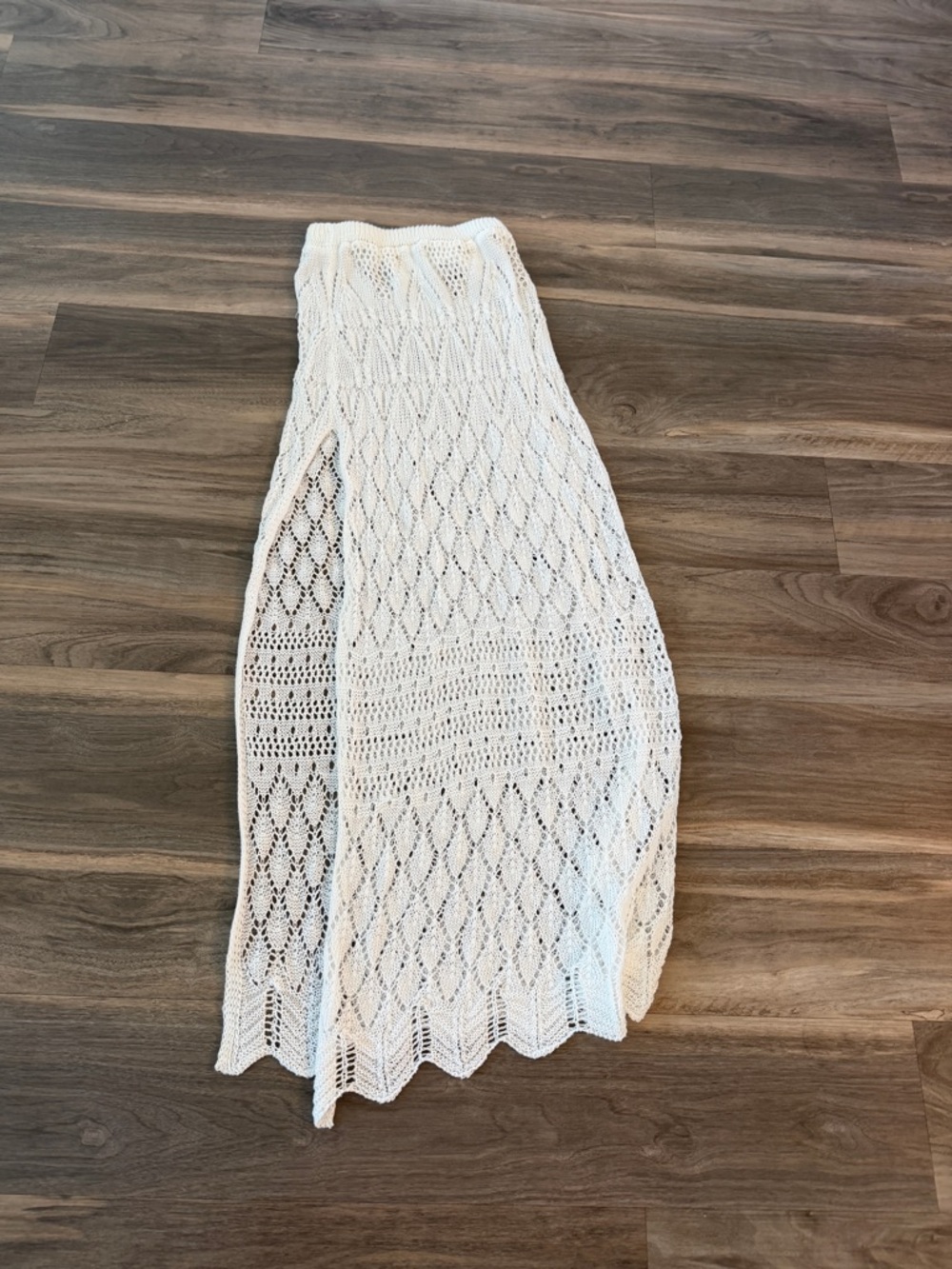 White Knit Maxi Skirt with Eyelet Pattern